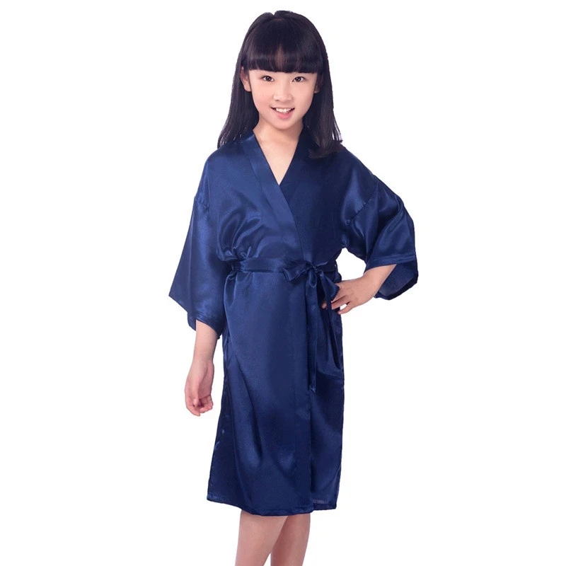 Wholesale Link Flower Girl Rhinestones Children Girl Satin Silk Kimono Robe Bathrobe Kids Sleepwear for Wedding Spa Party D36