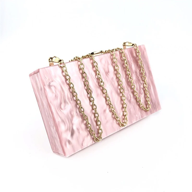 New Design Acrylic Evening Bags Pure Pink Clutch Purse Wedding Party Handbags Luxury Chain Shoulder Crossbody Bag Women\'s Wallet