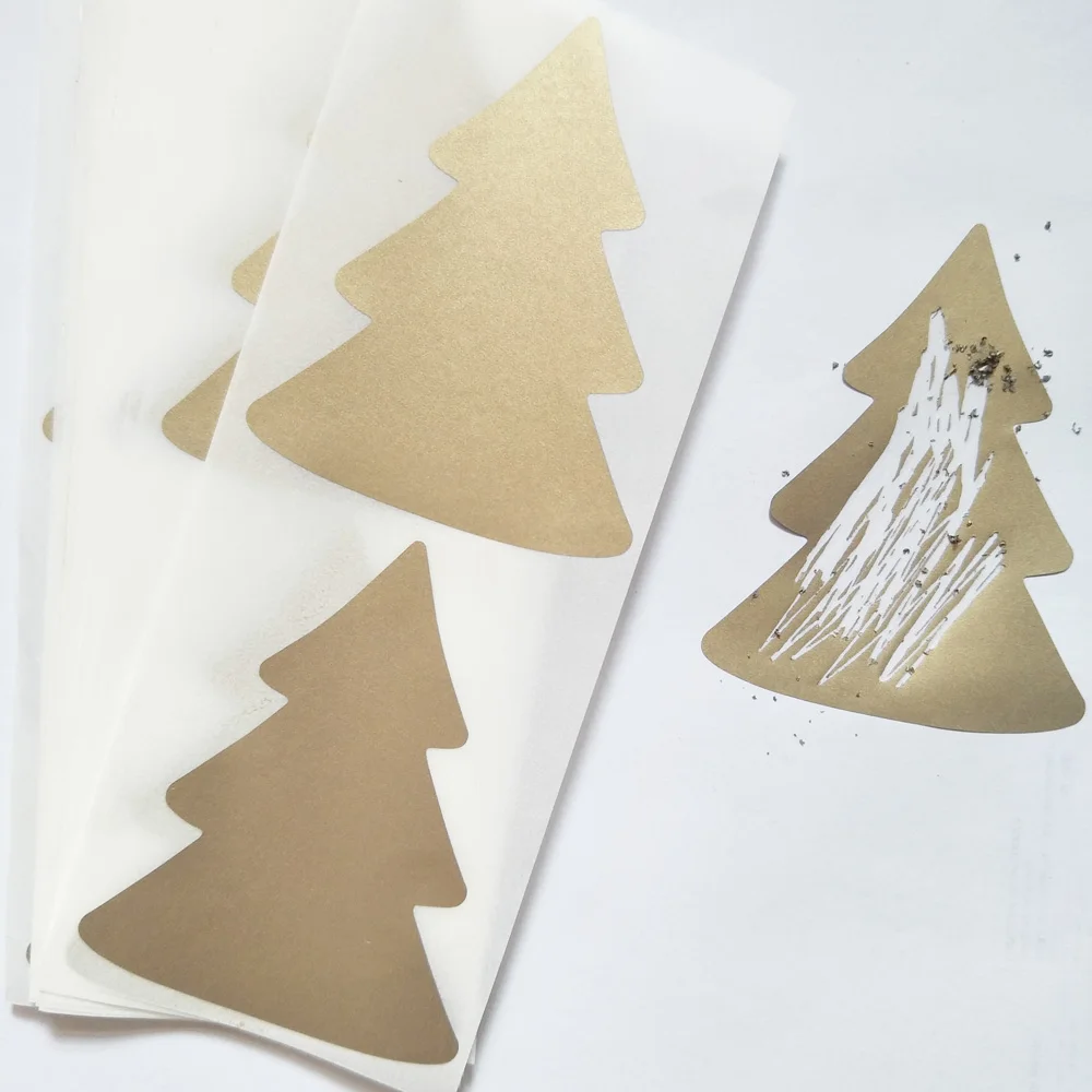 Gold Christmas Tree SCRATCH OFF Stickers Paper For Christmas Gift/Reward/Coupon/Surprise Postcard