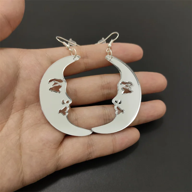 KUGUYS Moon Drop Earrings for Women Mirror Gold Silver Color Acrylic Fashion Trendy Jewelry Accessories