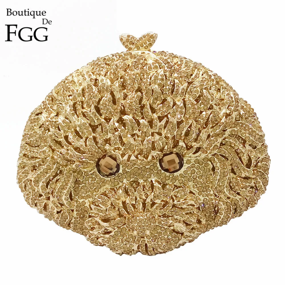 

Boutique De FGG Golden Poodle Clutch Women Dog Crystal Evening Purses Bag Doggy Face Party Dinner Rhinestone Handbags