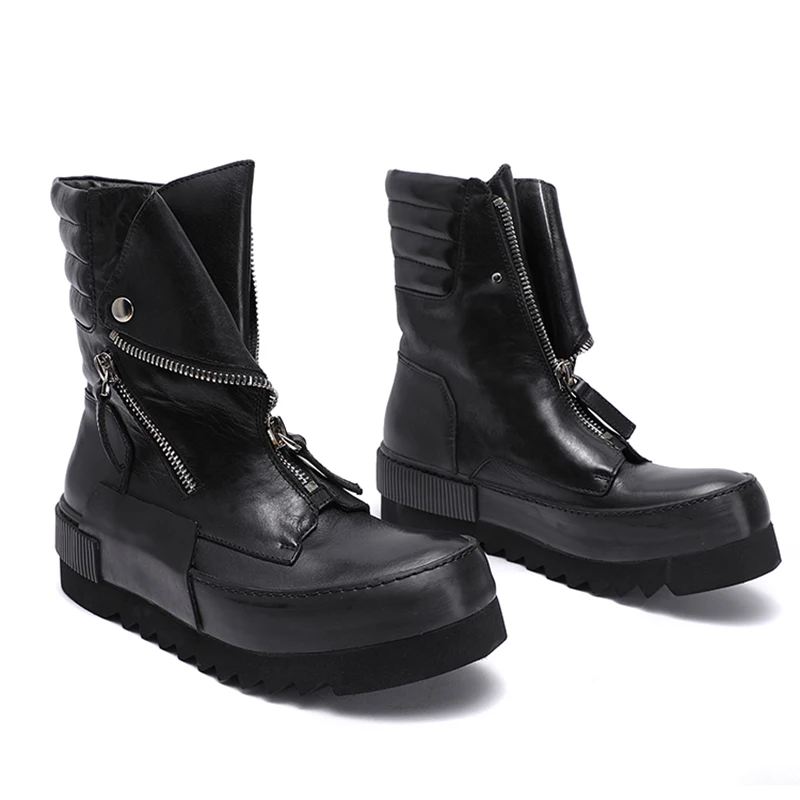 Vintage Height Increasing New Mens Solid Ankle Boots Korean Style Concise Black Fashion Casual Outdoor Male Boots Winter