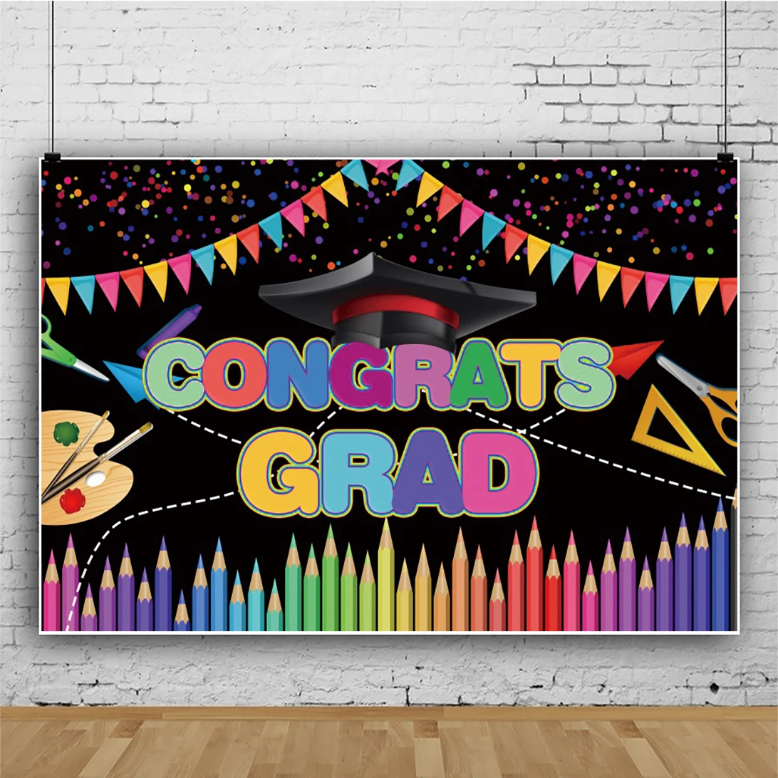 Children Congrats Grad Party Photo Background Color Pencil Bunting Pattern Baby Portrait Photography Backdrop Kids Room Decor