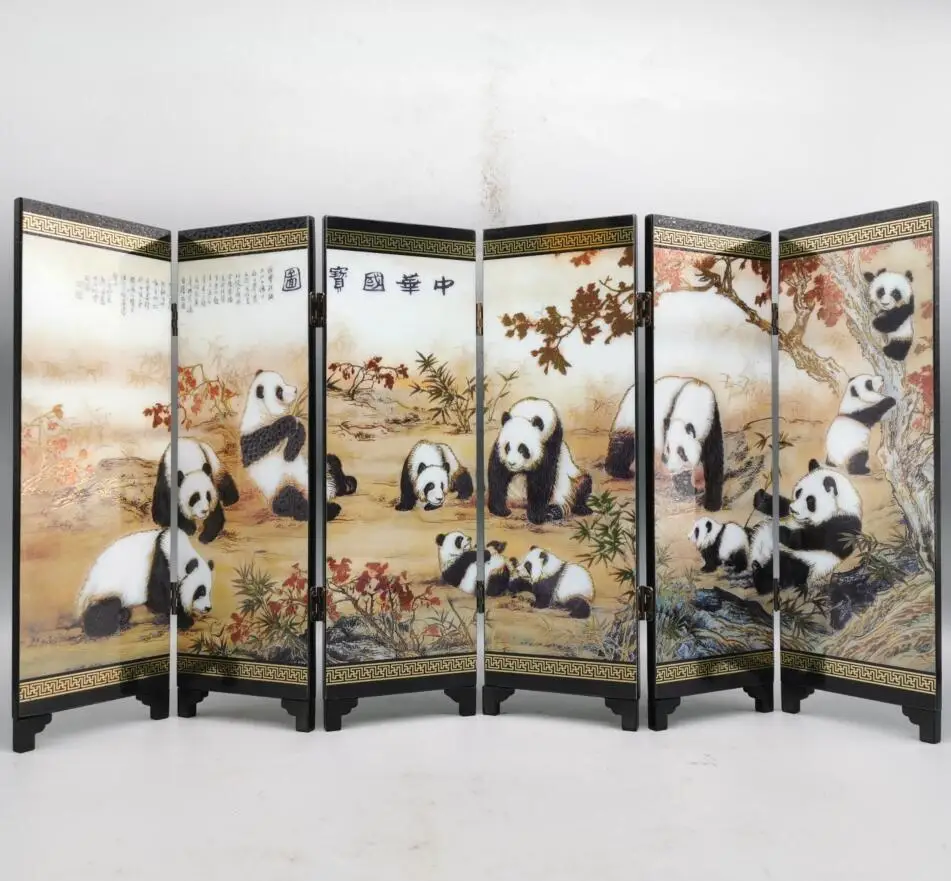 Chinese national treasure lovely auspicious panda Lacquerware screen desktop Furnishing articles crafts