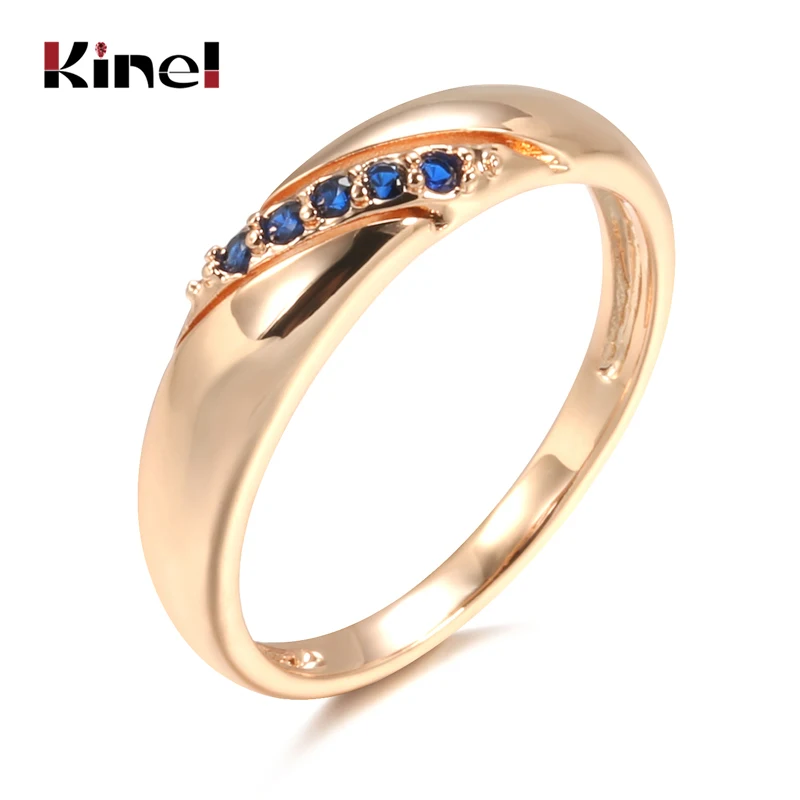Kinel Luxury Vintage Blue Natural Zircon Ring for Women 585 Rose Gold Ethnic Bride Wedding Ring Stylish Simplicity Jewelry 2021