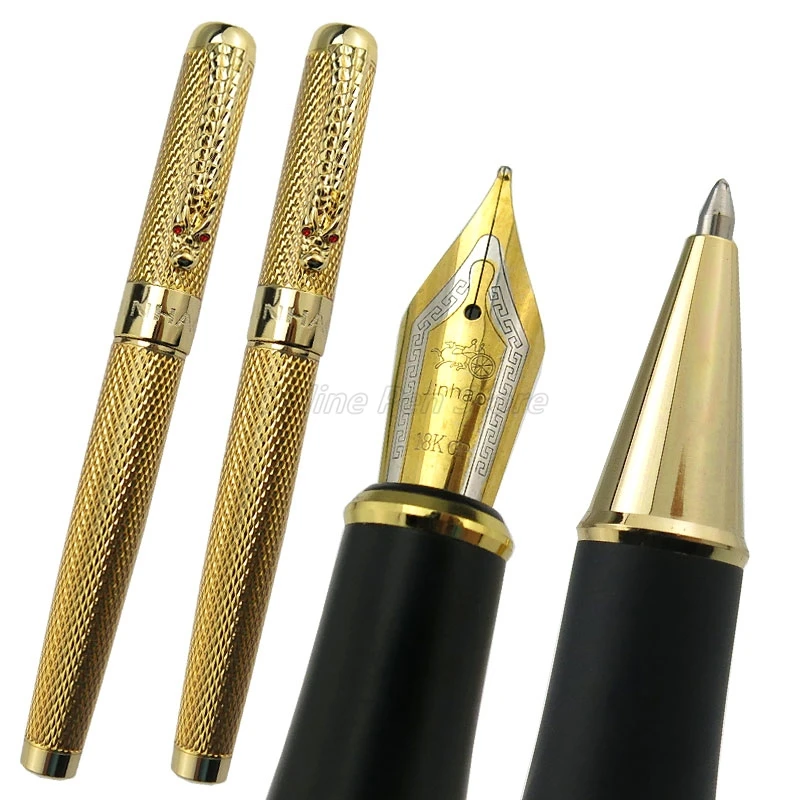 

Jinhao 1200 Metal Gold Mesh Barrel Dragon Clip Broad Nib 0.7mm Fountain Roller Ball Pen Office School Writing Gift Pen Accessory