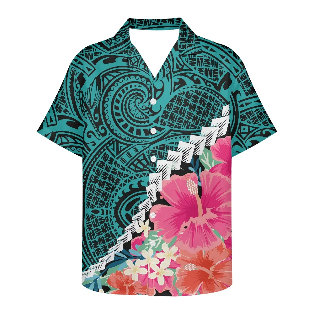 

Hycool Polynesian Tribal Hawaii Floral Print Summer Short Sleeve Shirts Men New Arrivals Vintage Shirt Man Fashionable Clothing