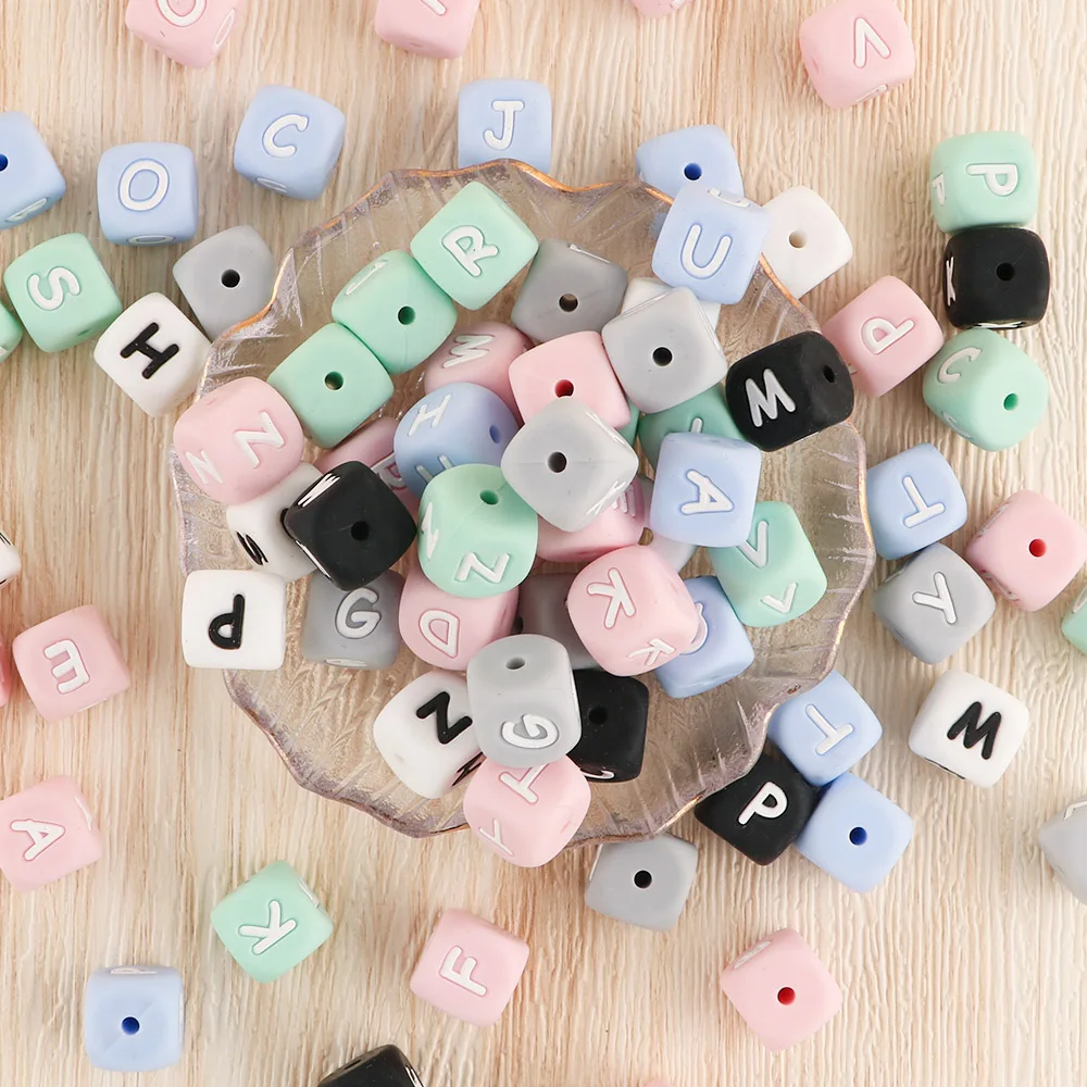 10Pcs 12mm English Multicolor Alphabet Silicone Letters Beads DIY Personalized Name Necklace Pacifier Chain Baby Chewing Beads