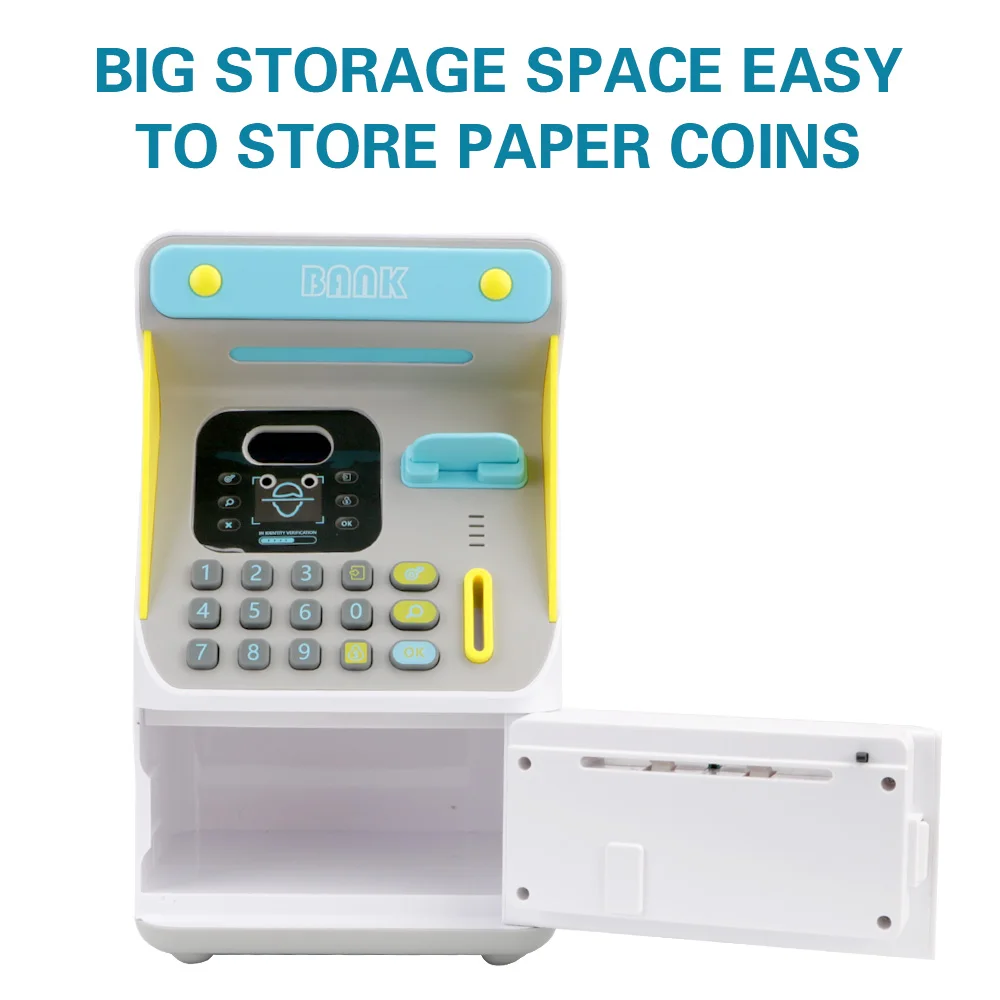 ATM Machine Cash Box Money Boxes Auto Scroll Paper Banknote Gift For Kids Electronic Piggy Bank Simulated Face Recognition