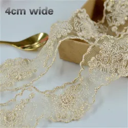 4 centimetri Largo Squisito Del Ricamo Della Maglia Del Filo D'oro di Tulle Del Merletto di DIY Bracciale Scollatura Gonna Swing Vestito Bouquet High-end scatola regalo Nastro