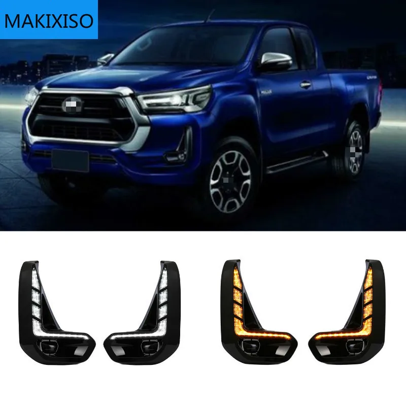 

LED DRL Day Light for Toyota Hilux Revo 2020 2021 Daytime Running Light Fog Lamp Bezel with Dynamic Sequential Turn Signal