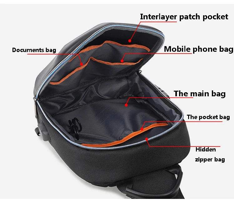 Anti-theft Lock Chest Bag for Men USB Charging Travel Shoulder Bag High-quality Messenger Bags Waterproof Men's Crossbody Bag