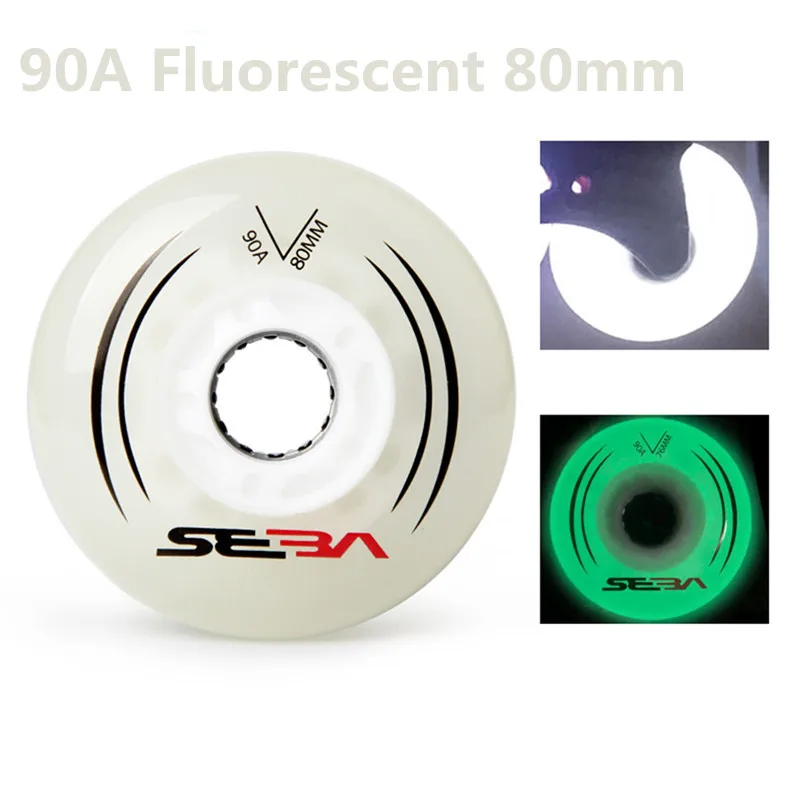 LED Flash Fluorescent SEBA Wheel 90A LED Shine Roller Skating Wheels for Slide FSK Slalom Brightness Light Magnetic Core 76 80mm