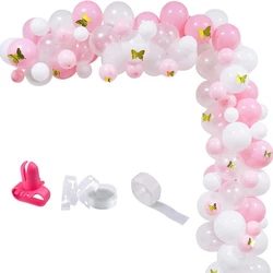 100pcs Birthday Party Baby Shower Wedding Anniversary Celebration Balloons Decoration White Pink Garland Arch Kit Butterfly