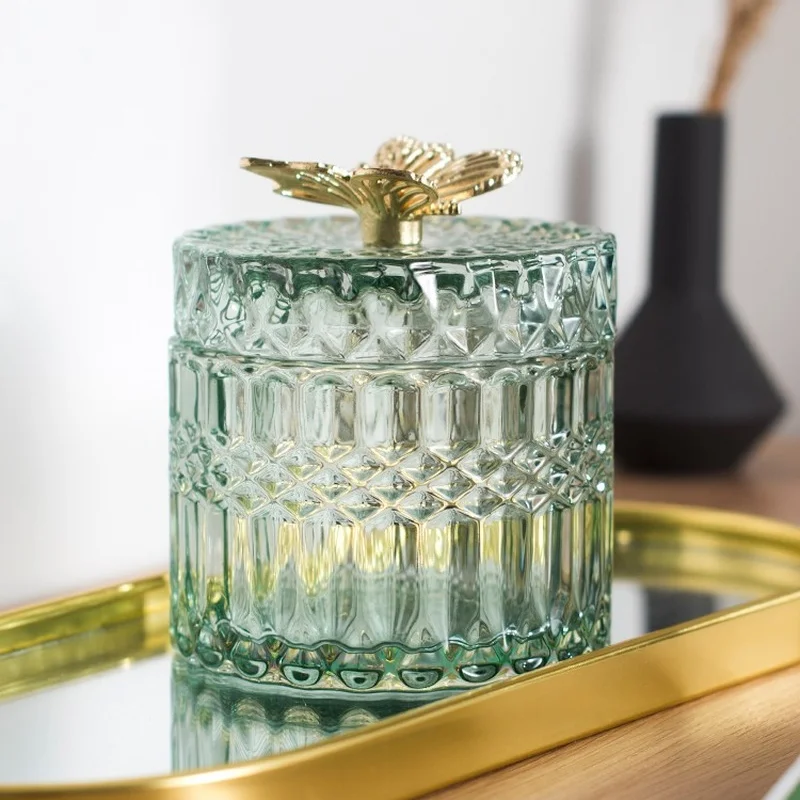 Butterfly Glass Jar Candy Jar Household Jewelry Cotton Swab Box Jewelry Storage Jar Bottle Glass Container Home Decor Ornaments