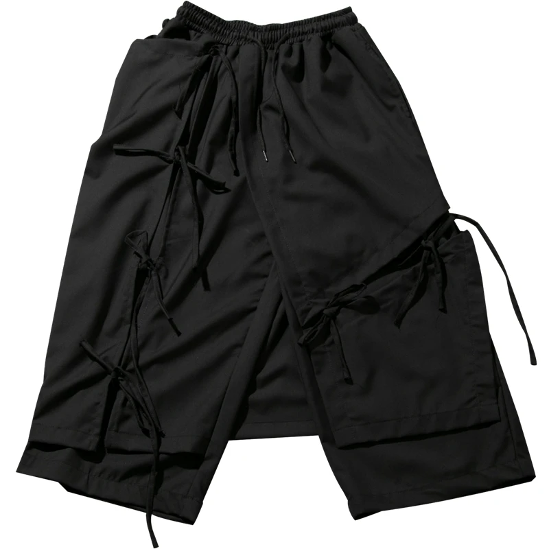 

Men's new classic dark stage style personality double asymmetrical splicing design loose large size nine points pants