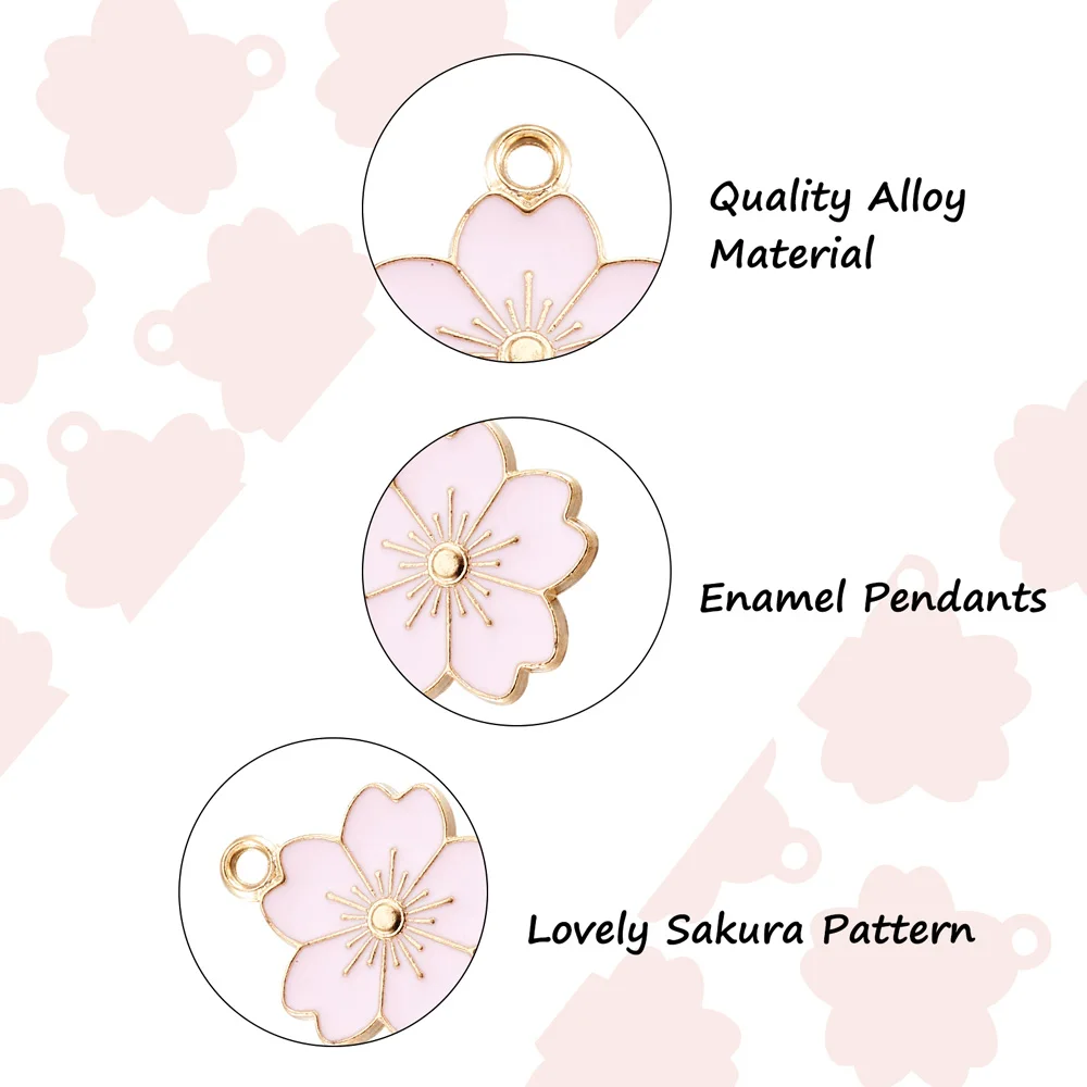 Dijes de flor de Sakura rosa de 10 piezas, colgantes de esmalte de aleación para la fabricación de joyas, pendientes, collar, llaveros, accesorios