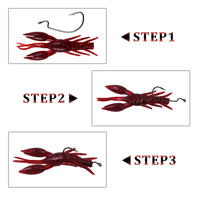 54 stks/doos zachte kreeft vissen lokt jigging aas bionische rivierkreeft kunstmatige worm met jig haak voor texas visserij rigs kit