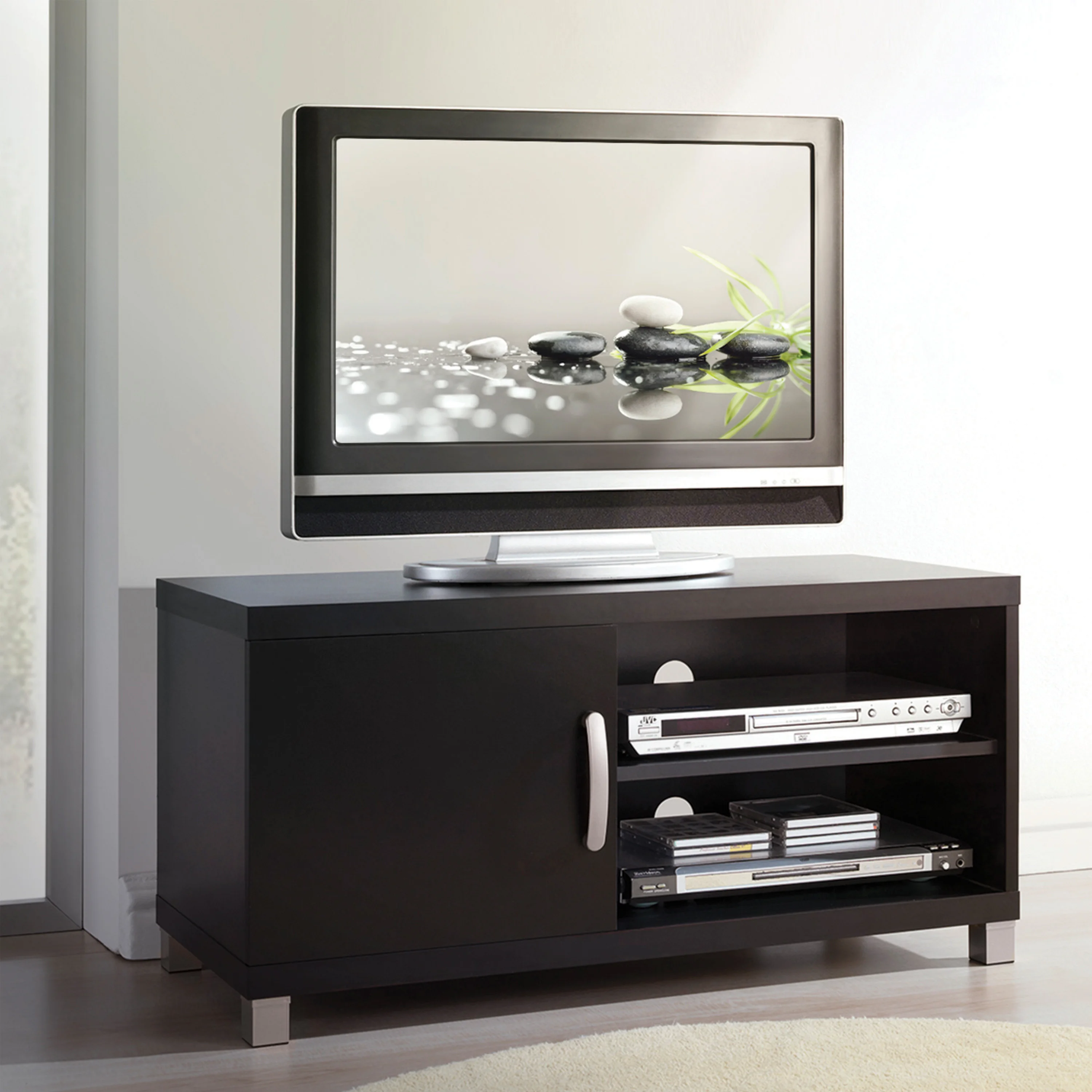 2 Styles Modern TV Stand 35.5x15.25x17.5Inch TV Cabinet with Storage Shelf & 1 Door for TVs Up To 40