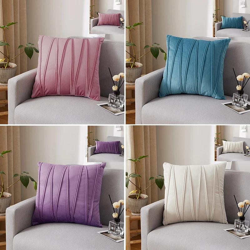 MACT Striped Velvet Throw Pillow Covers Solid Color Cushion Case Decorate Sofa Home Party Soft Square Pillowcase 40x60/45x45Size