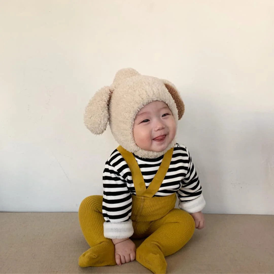 Cute Baby Hat Autumn Winter Rabbit Ears Soft Plush Warm Ear Cap Kids Boys Girls Beanies Solid Color Earflap Hat Bonnet