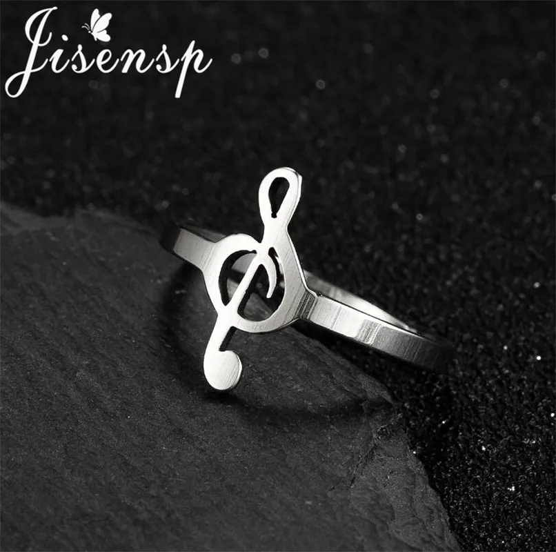 Jisensp 2021 New Arrival Stainless Steel Adjustable Ring for Women Fashion Music Note Open Rings Gift Girls Lady Accessories