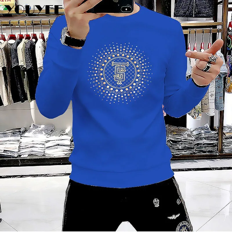 

Men's Sweater Long Sleeve Laser Hot Diamond Tide Brand Pullover Top Comfortable Slim 2021 Autumn Winter New Hoodies Male Clothes