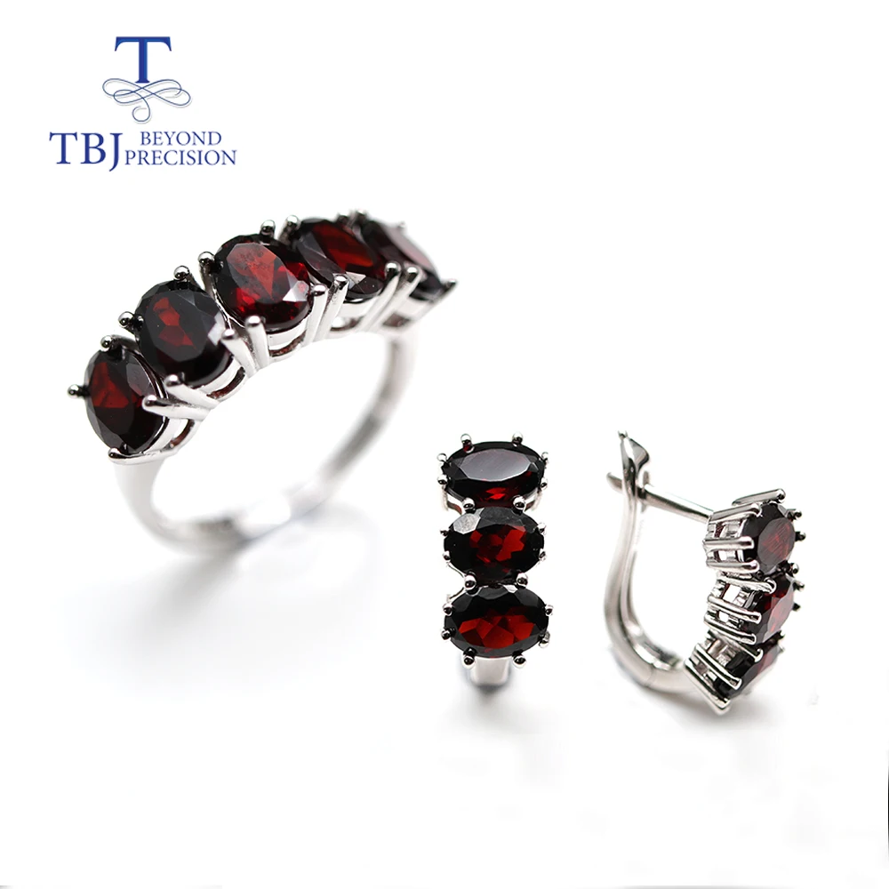 13.2ct Black garnet Jewelry set oval 5*7mm garnet Ring clasp earring 925 sterling silver fine jewelry for women tbj promotion