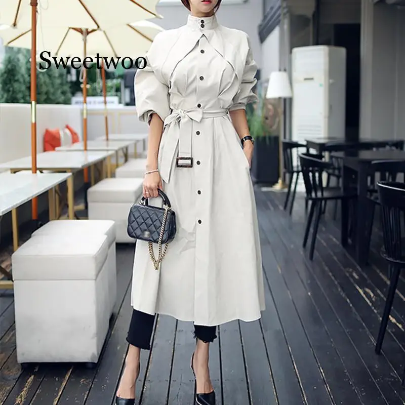 

High quality women fashion comfortable loose A-line trench coat professional temperament outdoor warm long trench