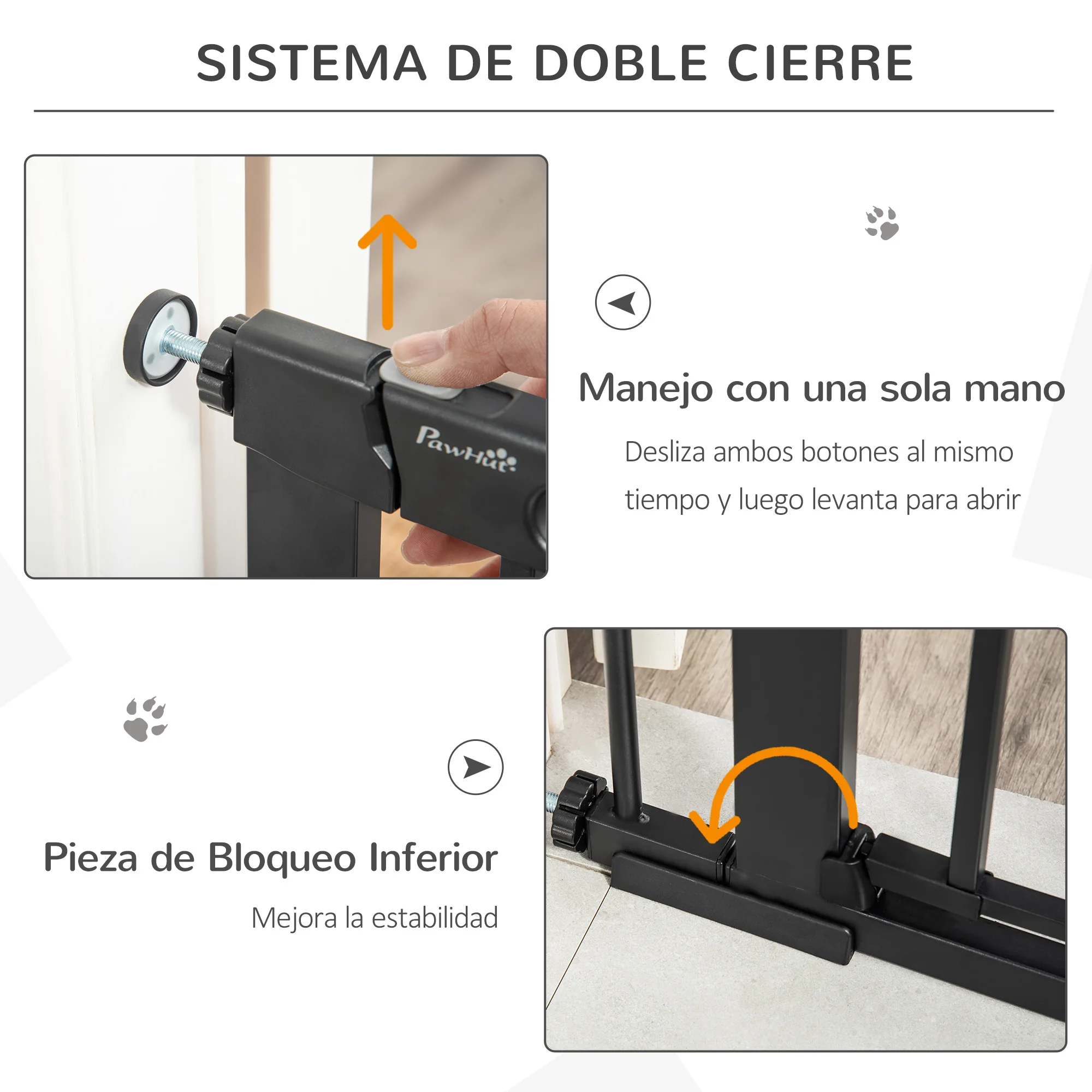 PawHut security barrier 75-103cm with 2 extensions self-closing White