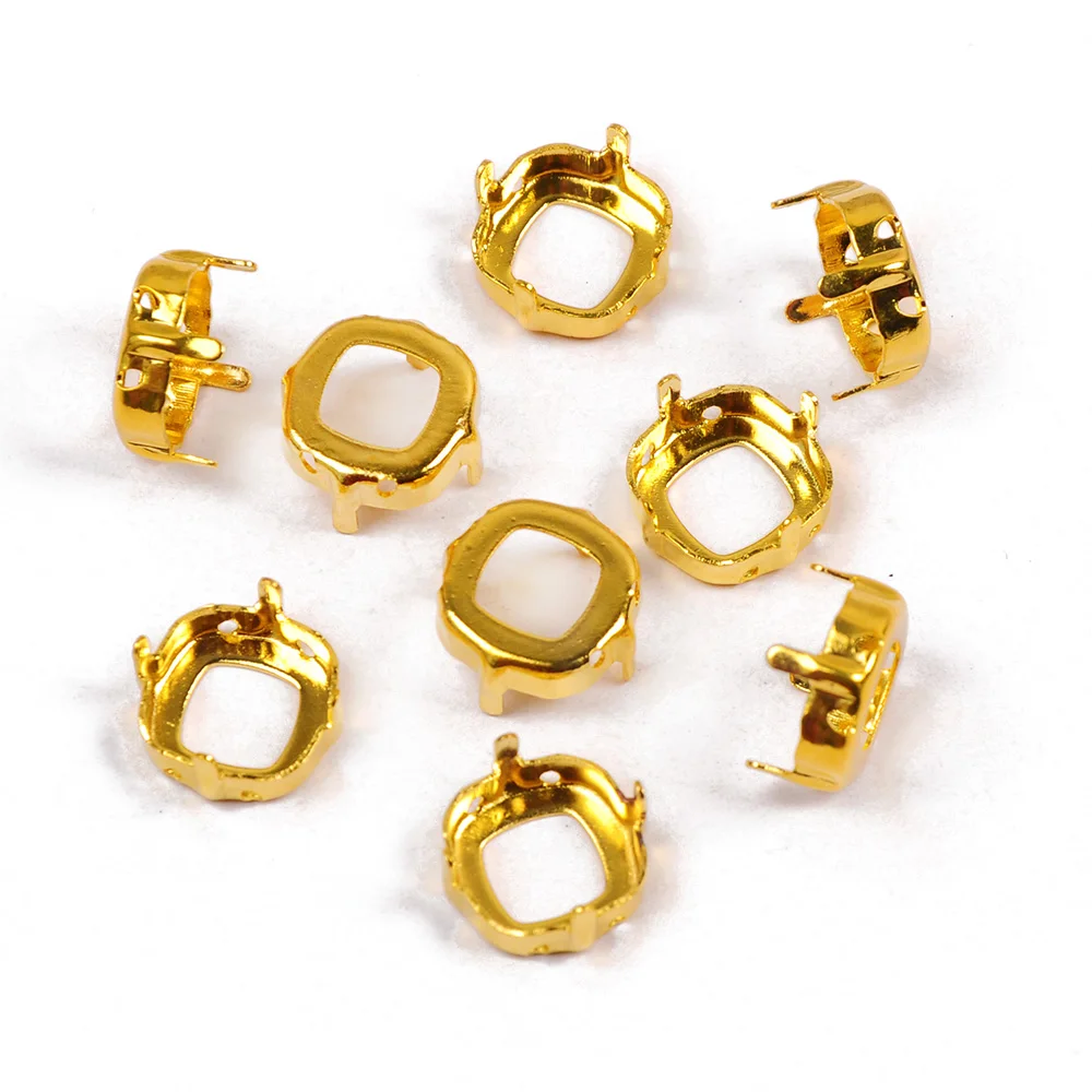 YANRUO 4470 taglio cuscino artiglio vuoto impostazione rame quadrato cucire su strass saldamente Base Set argento oro cucito indumento fai da te