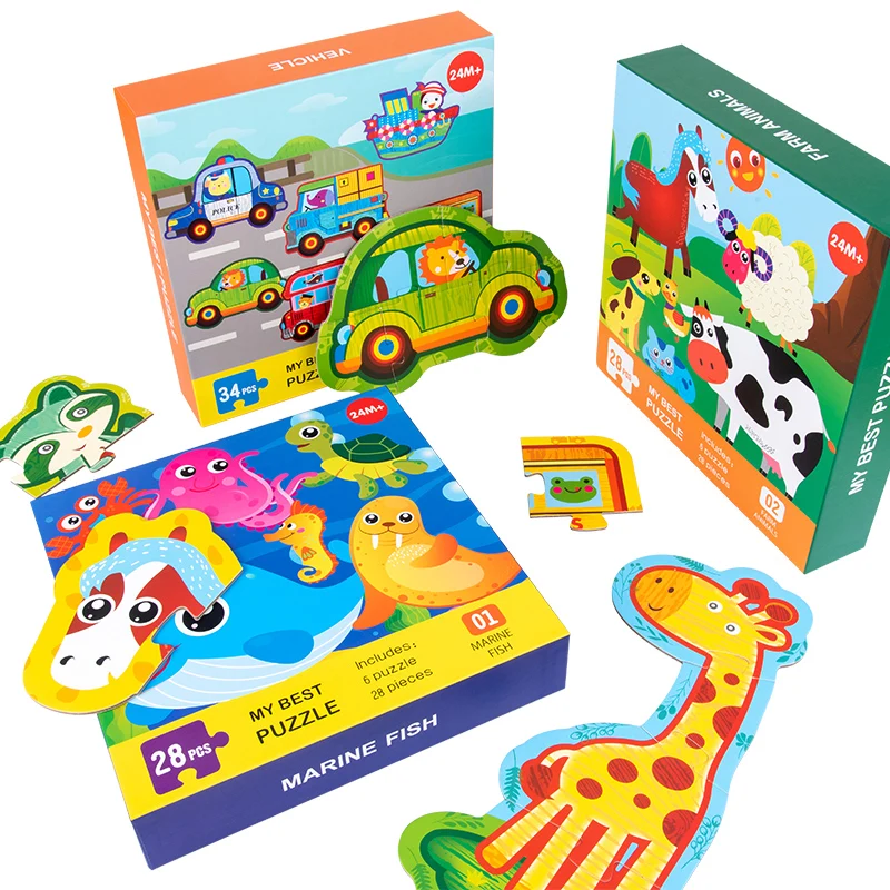 Children's wooden large matching cartoon puzzle puzzle animal / traffic Cognition early education card puzzle game children's gi