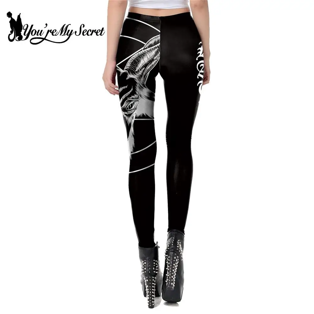 [You\'re My Secret] 2023 Fashion Women Legging Gothic Ouija Leggings Satan Goat Head Workout Pants Mid Waist Black Slim Legings