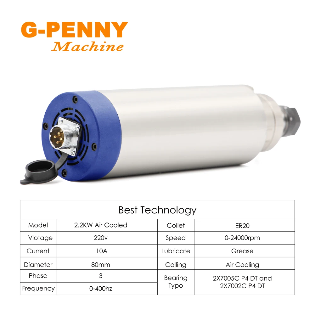 Imagem -05 - Cnc Air Cooling Spindle Motor Gravação de Fresagem Air Coolant Spindle Rolamentos Cerâmicos 220v 380v 2.2kw 400hz 80 mm Er20 Pcs