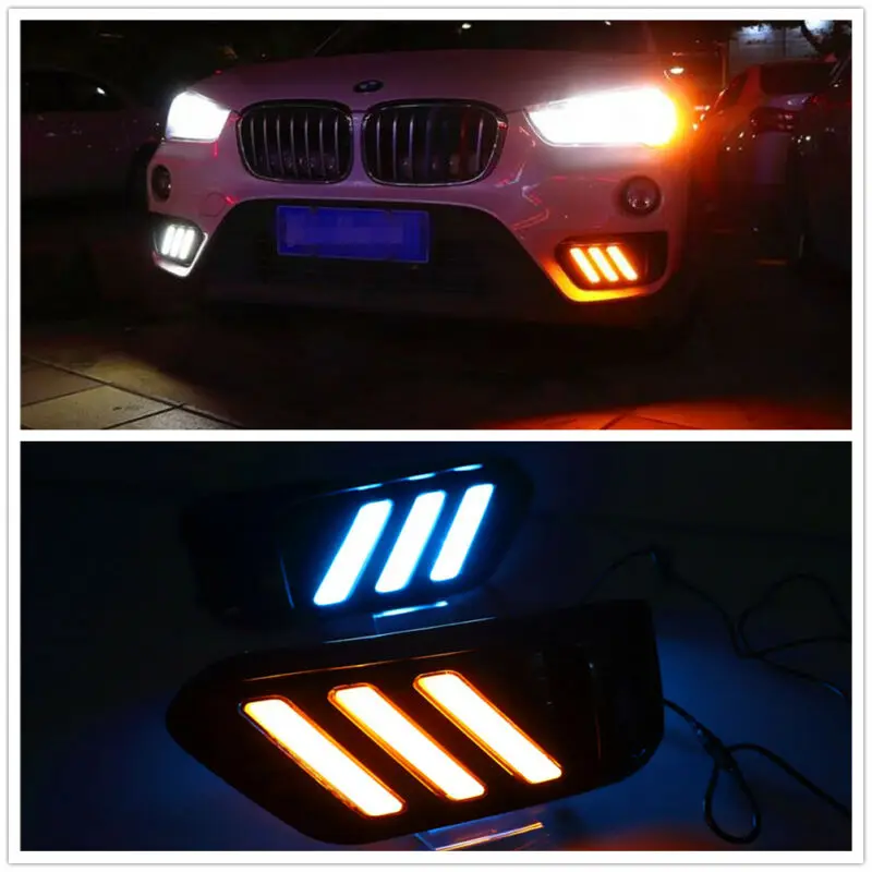 

12v Car Led Drl Daytime Running Lights For Bmw X1 F48 F49 2015 - 2019 With Yellow Turn Signal Amber Dual Color Fog Lamp 24v