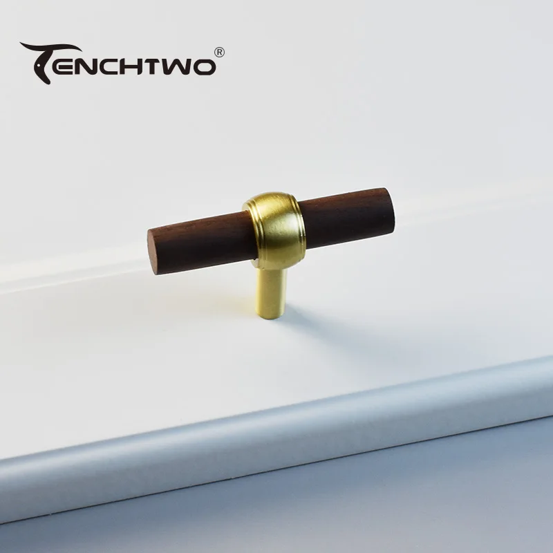 Long Black Walnut Wooden Kitchen Furniture Handles Modern Wardrobe Drawer Door Knobs Cabinet Pulls T-Bar Cupboard Wood Handle