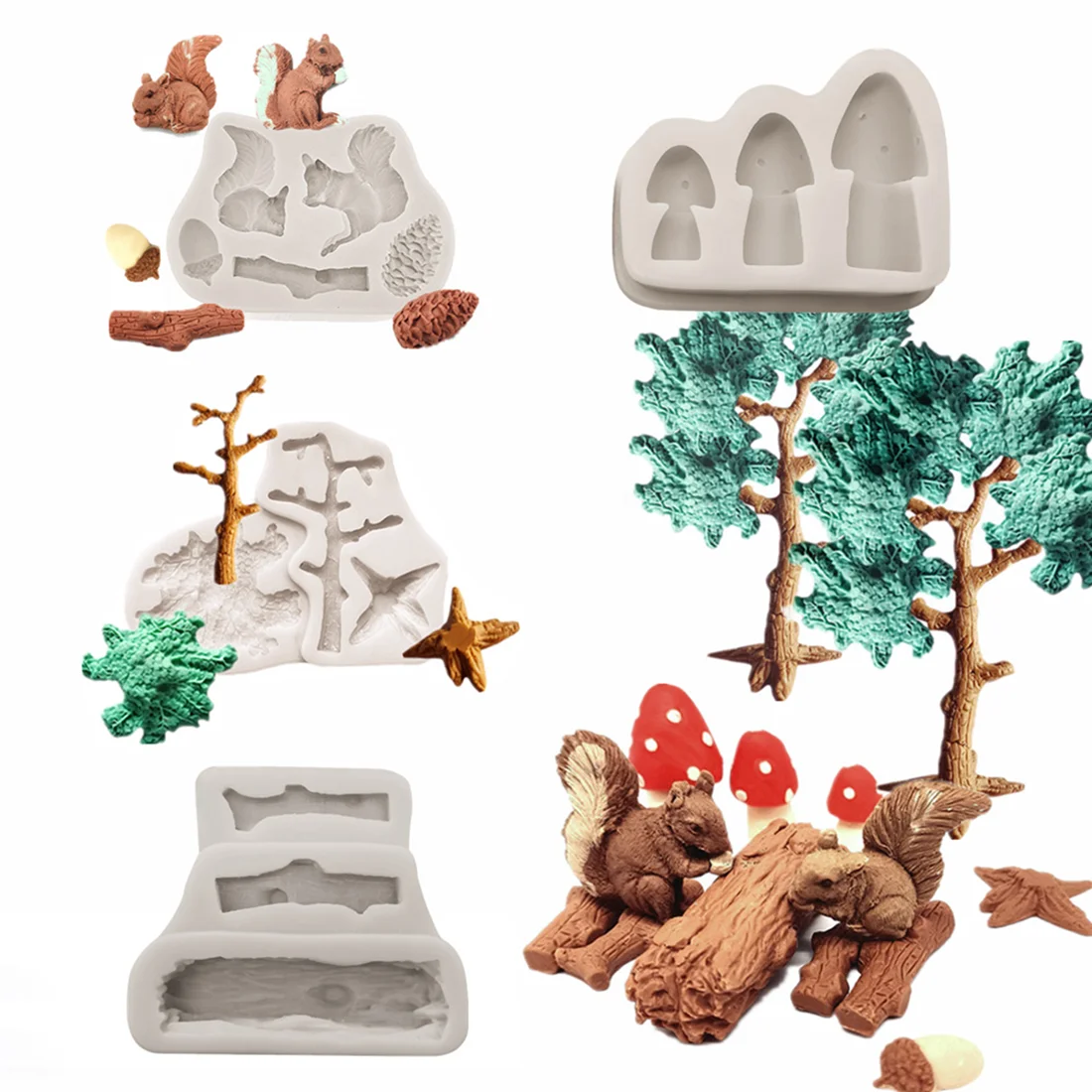 Luyou Squirrel, Tree, Mushroom Silicone Cake Mold Fondant Molds Cake Decorating Tools Resin Mold Baking Accessories