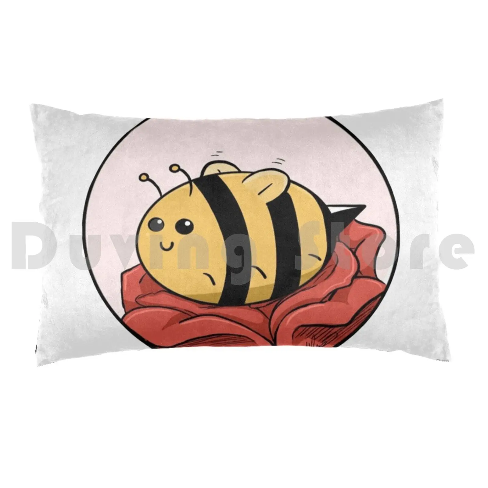 Rose Bee Pillow Case 20*30 Inch Rose Flower Red Yellow Pollination Warm Bee Bumblebee Spring