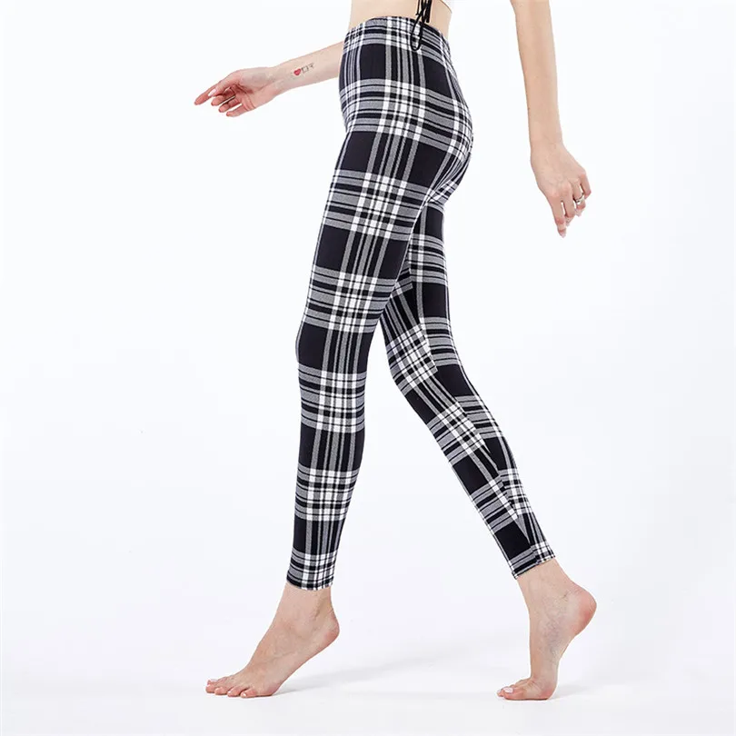 YRRETY Women Black And White Striped Leggings Stretchy Plaid Houndstooth Print Pencil Pants Autumn Push Up Fitness YogaTrousers