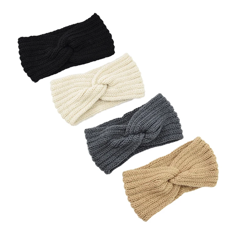 1PC Fashion Women Crochet Knitting Woolen Headbands Winter Bohemia Weaving Cross Hair bands Solid Color Handmade Hairband