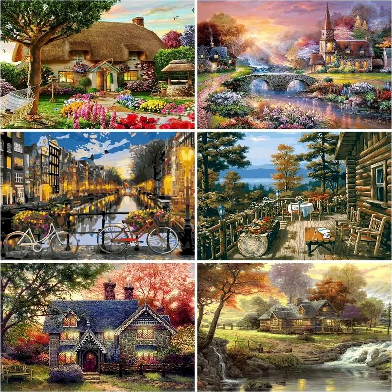 

GATYZTORY Diamond Painting Landscape Scenery Mosaic Art 5D DIY Diamond Embroidery House Cross Stitch Kits Wall Decor Handicraft