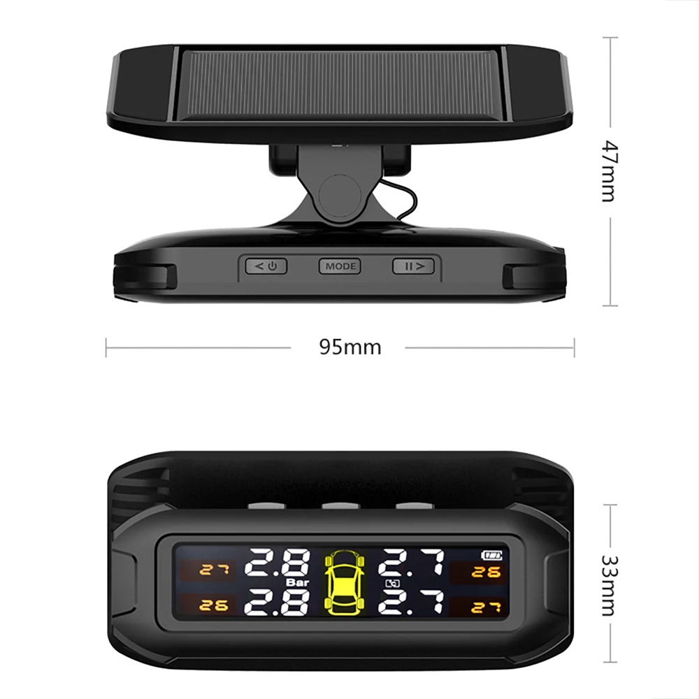 Solar TPMS Tire Pressure Monitoring System Car Tyre Pressure Monitor Temperature Warning Fuel Save With 4 External Sensors