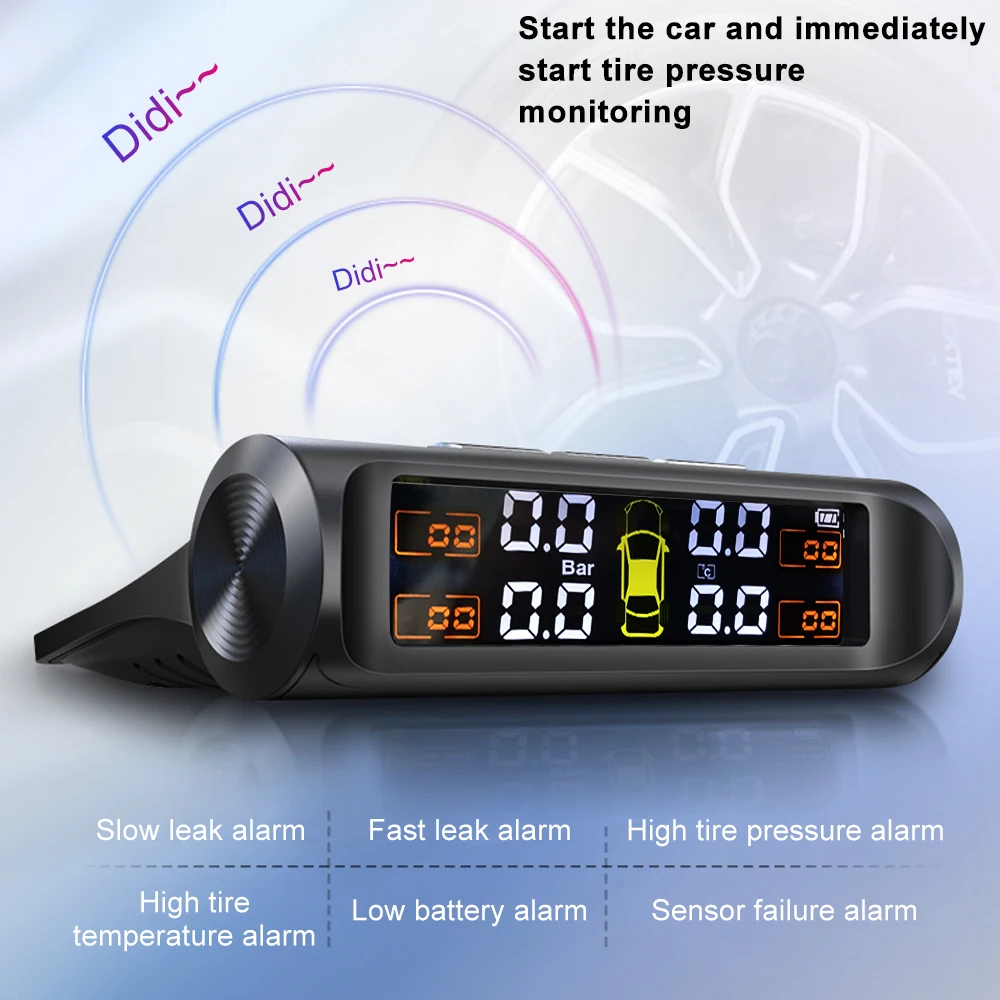 Solar TPMS Tire Pressure Sensor Car Tire Pressure Monitoring System with 4 Wheel Internal External Sensors TMPS