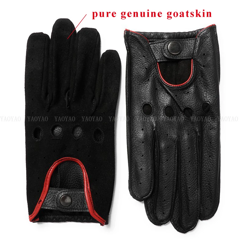 Leather Gloves For Men Top Quality Male No Lining Pure Goatskin Soft Driving Mittens Hombre Red Black Two Color Chic Eldiven