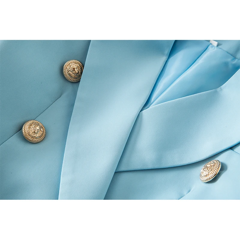 HarleyFashion New Candy Color Light Blue High Street Quality Stylish Double Breasted Women Slim Blazer