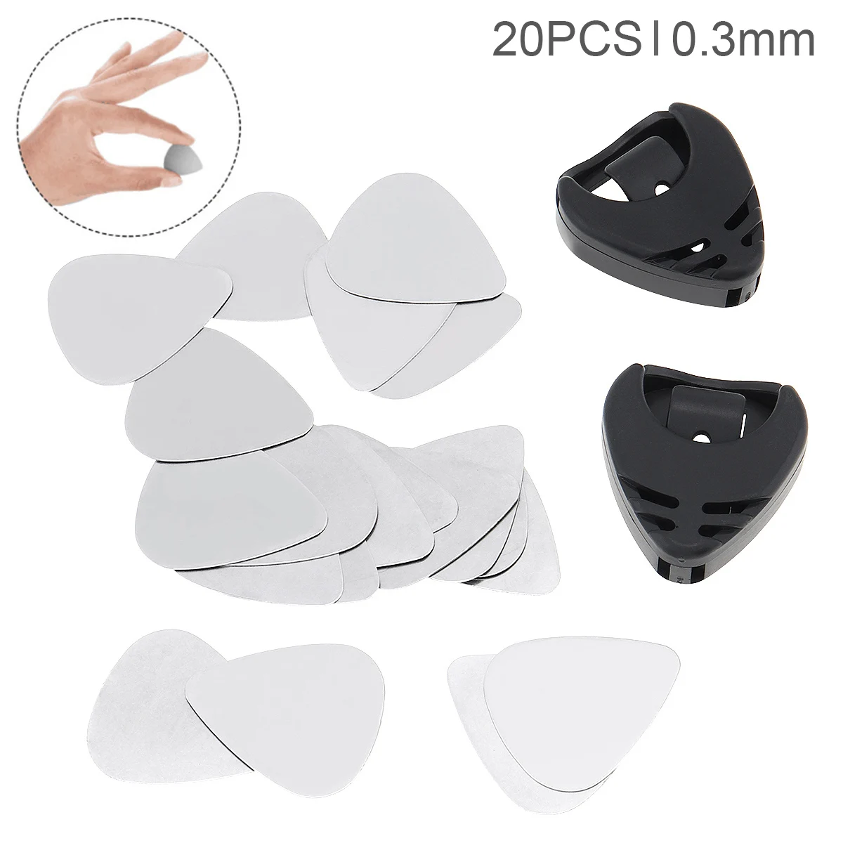 

20pcs Guitar Picks Stainless Steel 0.3mm Electric Guitar Bass Plectrum with 2 Pick Holders Musical Instruments Accessories