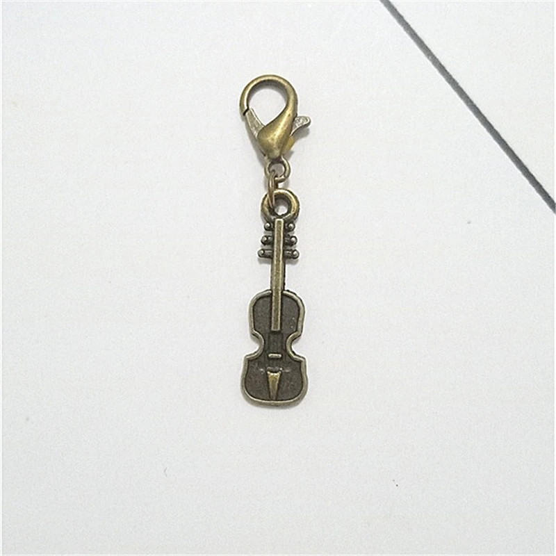 2 Pcs Bronze Color Small Violin Clip on Charm Perfect for Necklace and Bracelets, Music Charm Jewelry Findings