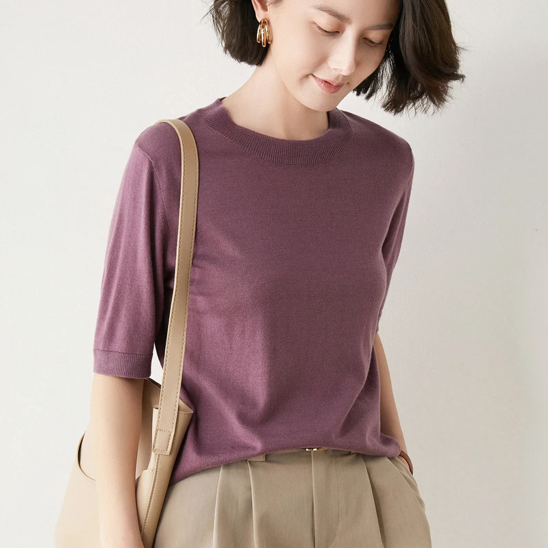 Fashion cashmere Pullover summer round neck knitted cashmere sweater summer T-shirt short sleeve