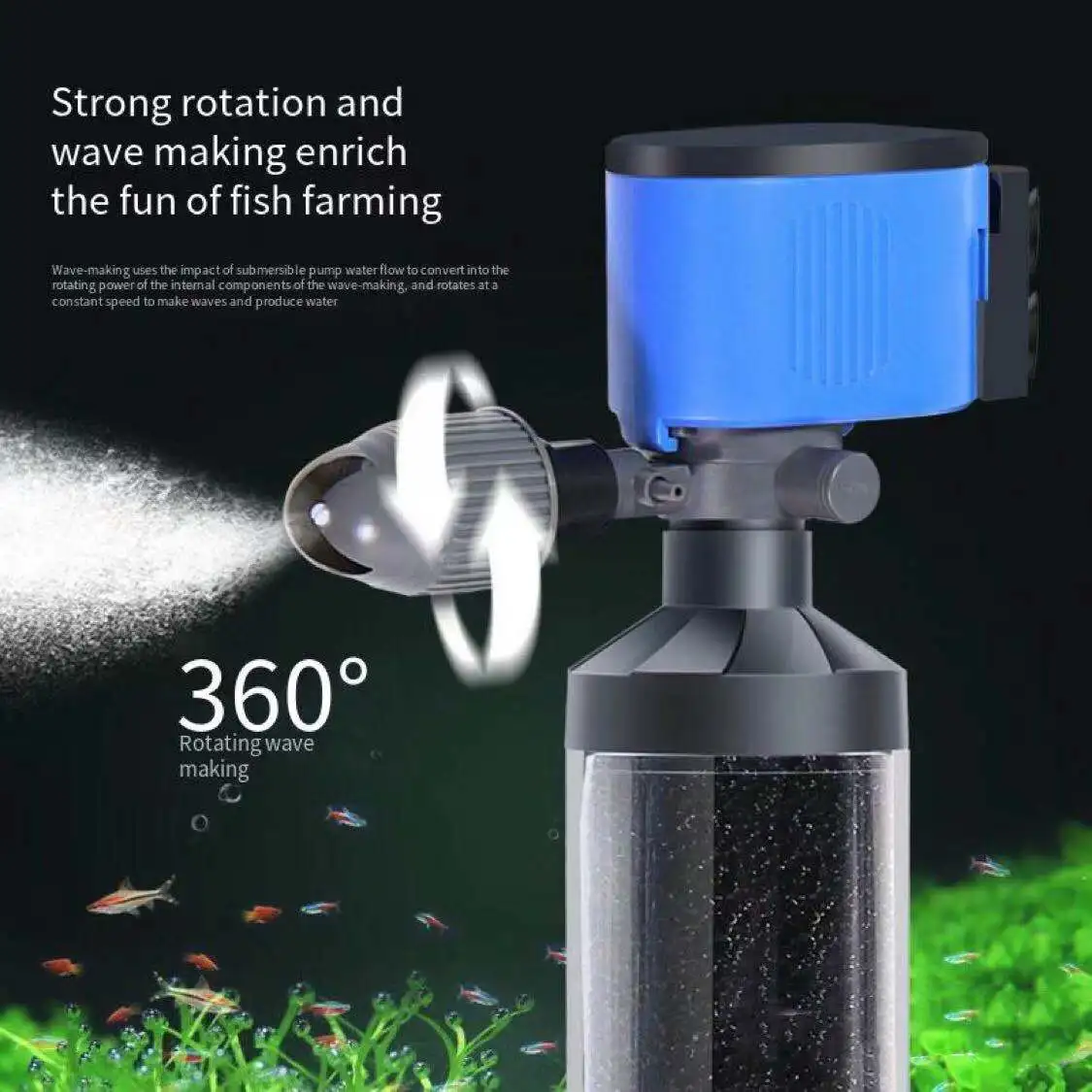 15 W/25 W/35 W 6 en 1 pompe de filtre de toilette de poisson pompe à faible aspiration pompage pompe à eau réservoir de poisson pompe à onde d'oxygène accessoires d'aquarium