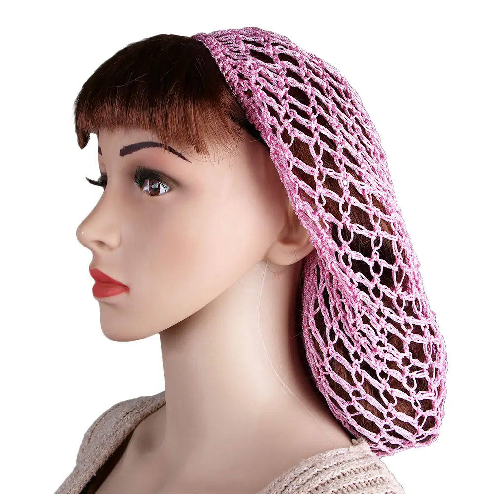 Geniş bant örgü Snood saç Net bantlar Lady türban saç aksesuarları kadınlar yumuşak Rayon tığ saç filesi büyük boy örgü şapka kap